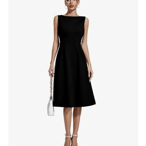 NEW Black Sleeveless A-Line Tailored Career Midi Dress XL